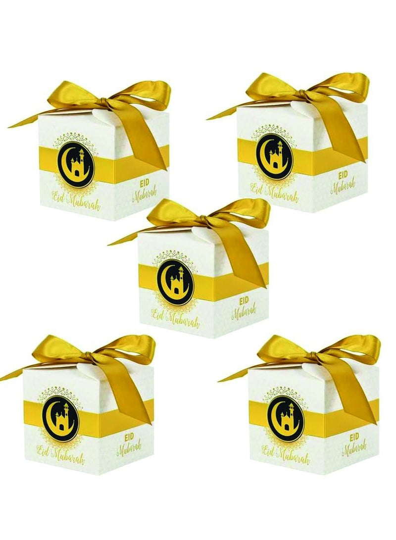 BrainGiggles Eid Mubarak Gift Boxes â€“ Pack of 5 Ramadan Favor Boxes in White & Gold - Image 1